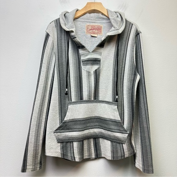 Brooklyn Cloth Grey Stripes Baja Hoodie Size Medium - Picture 1 of 8